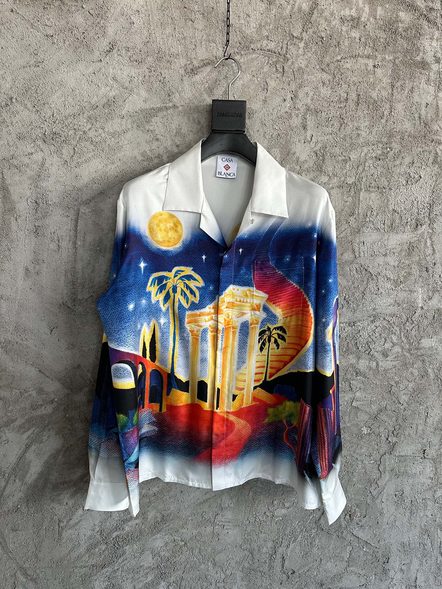 casablanca moon landscape print silk long sleeve shirt